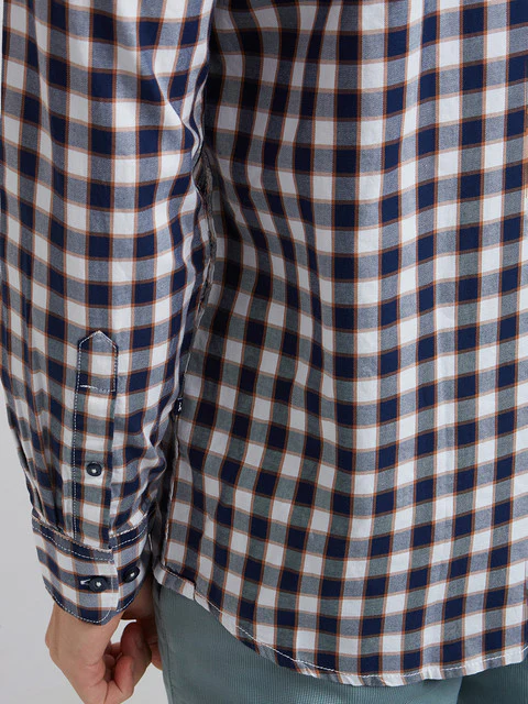 Men Blue Slim Fit Checks Cotton Full Sleeve Shirts - Image 7