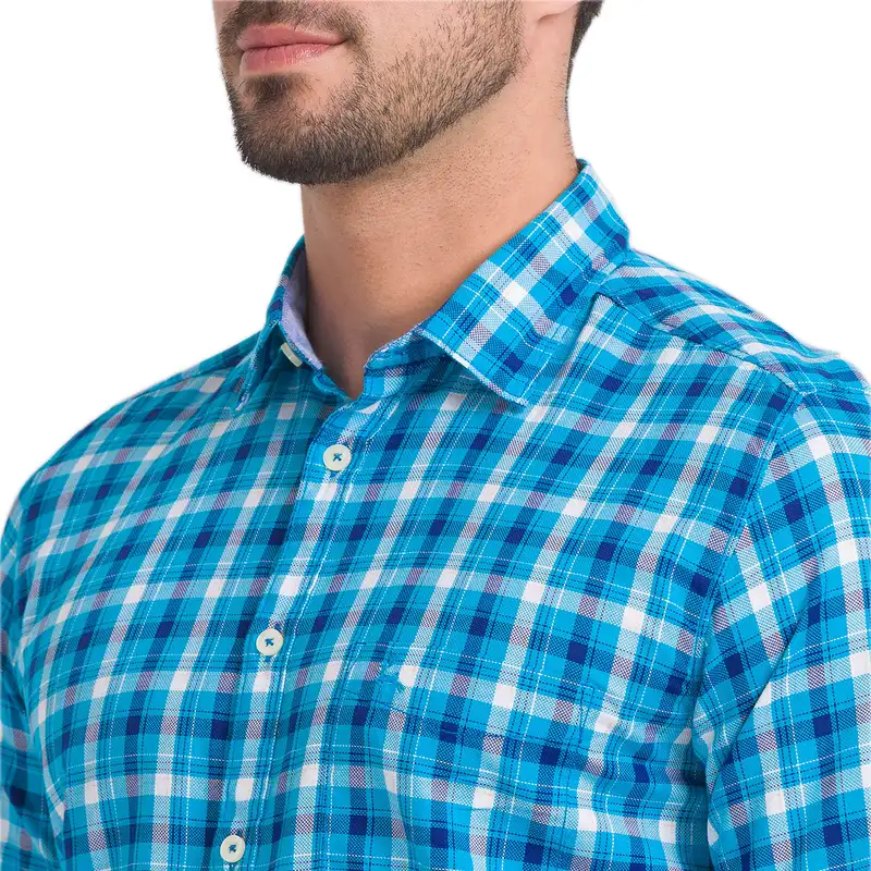 Men Blue Slim Fit Checks Cotton Full Sleeve Shirts - Image 6