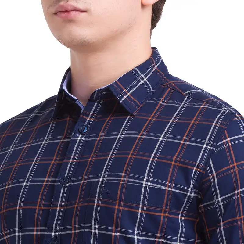 Men Blue Slim Fit Checks Cotton Full Sleeve Shirts - Image 6