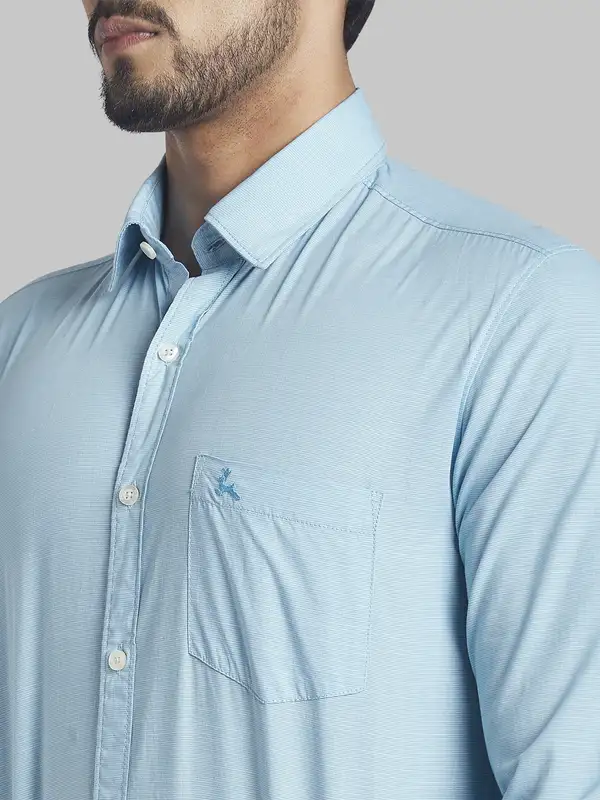 Men Blue Slim Fit Checks Cotton Full Sleeve Shirts - Image 6