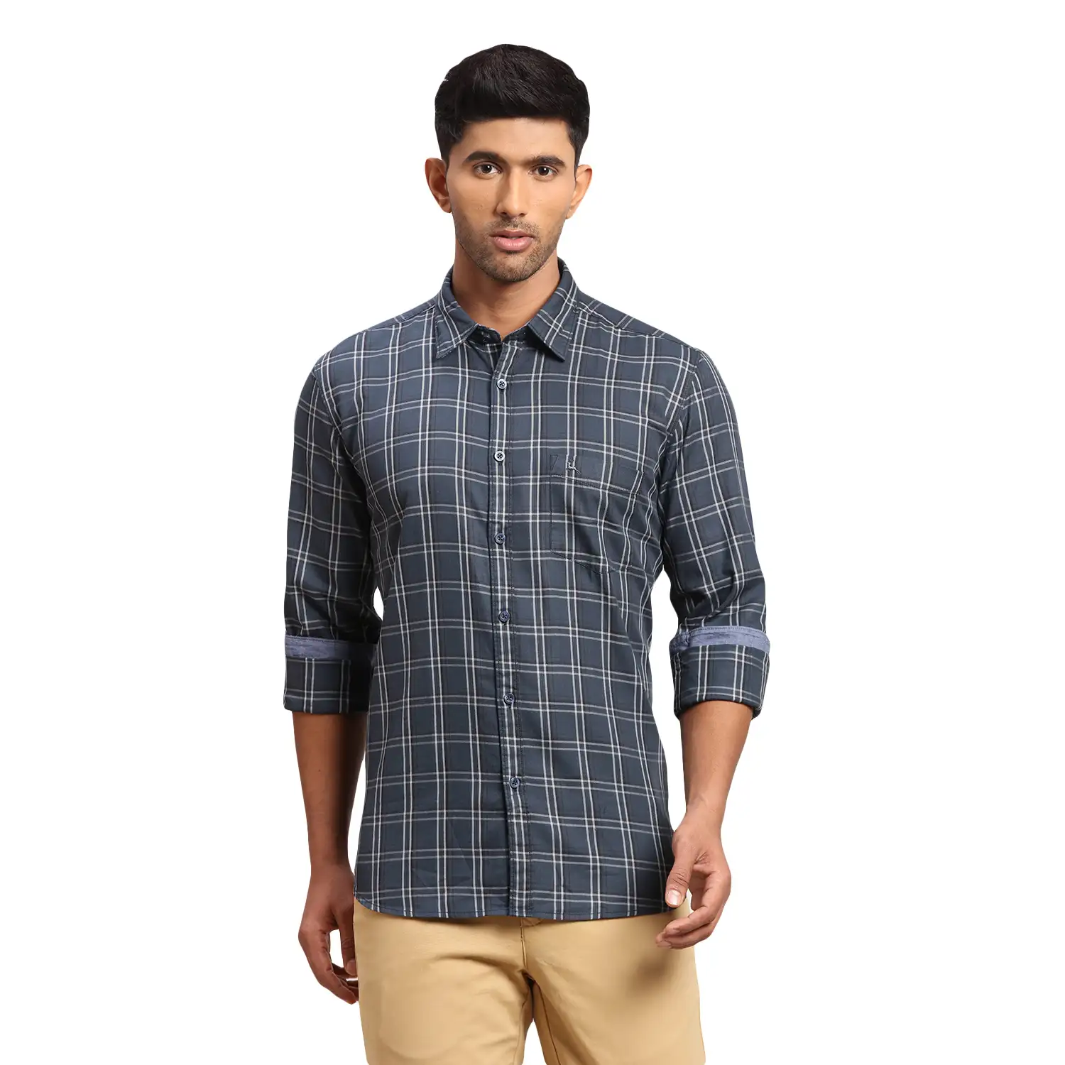 Men Blue Slim Fit Checks Cotton Full Sleeve Shirts
