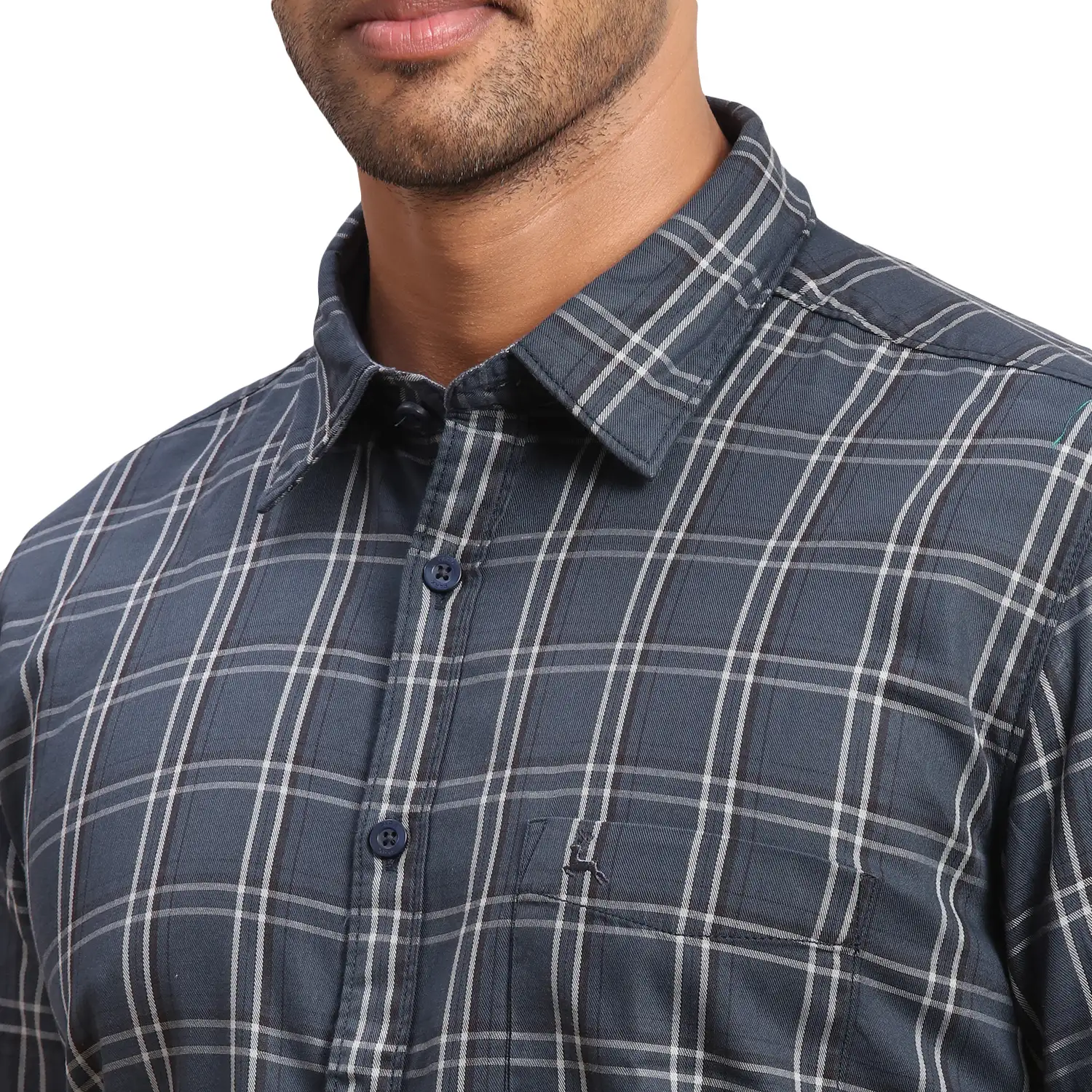Men Blue Slim Fit Checks Cotton Full Sleeve Shirts - Image 6