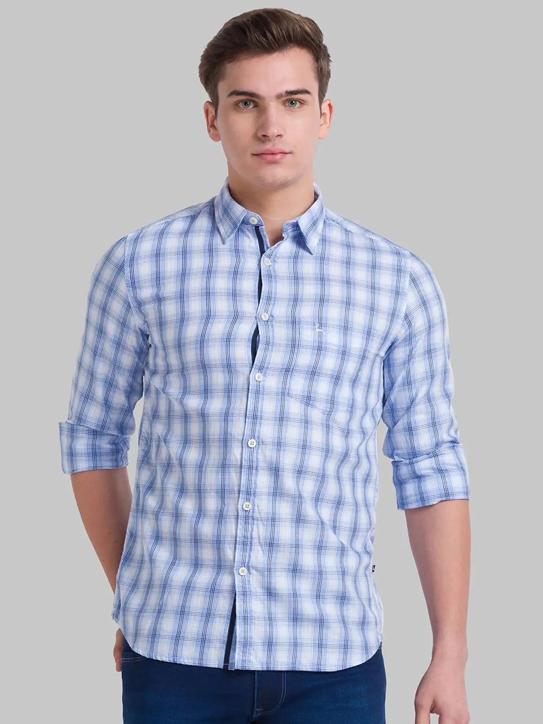 Men Blue Slim Fit Checks Cotton Full Sleeve Shirts