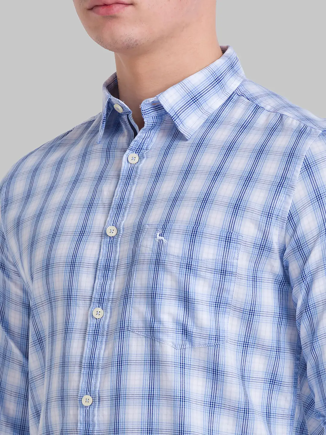 Men Blue Slim Fit Checks Cotton Full Sleeve Shirts - Image 6