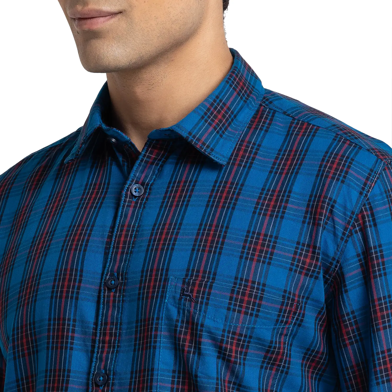 Men Blue Slim Fit Checks Cotton Full Sleeve Shirts - Image 6