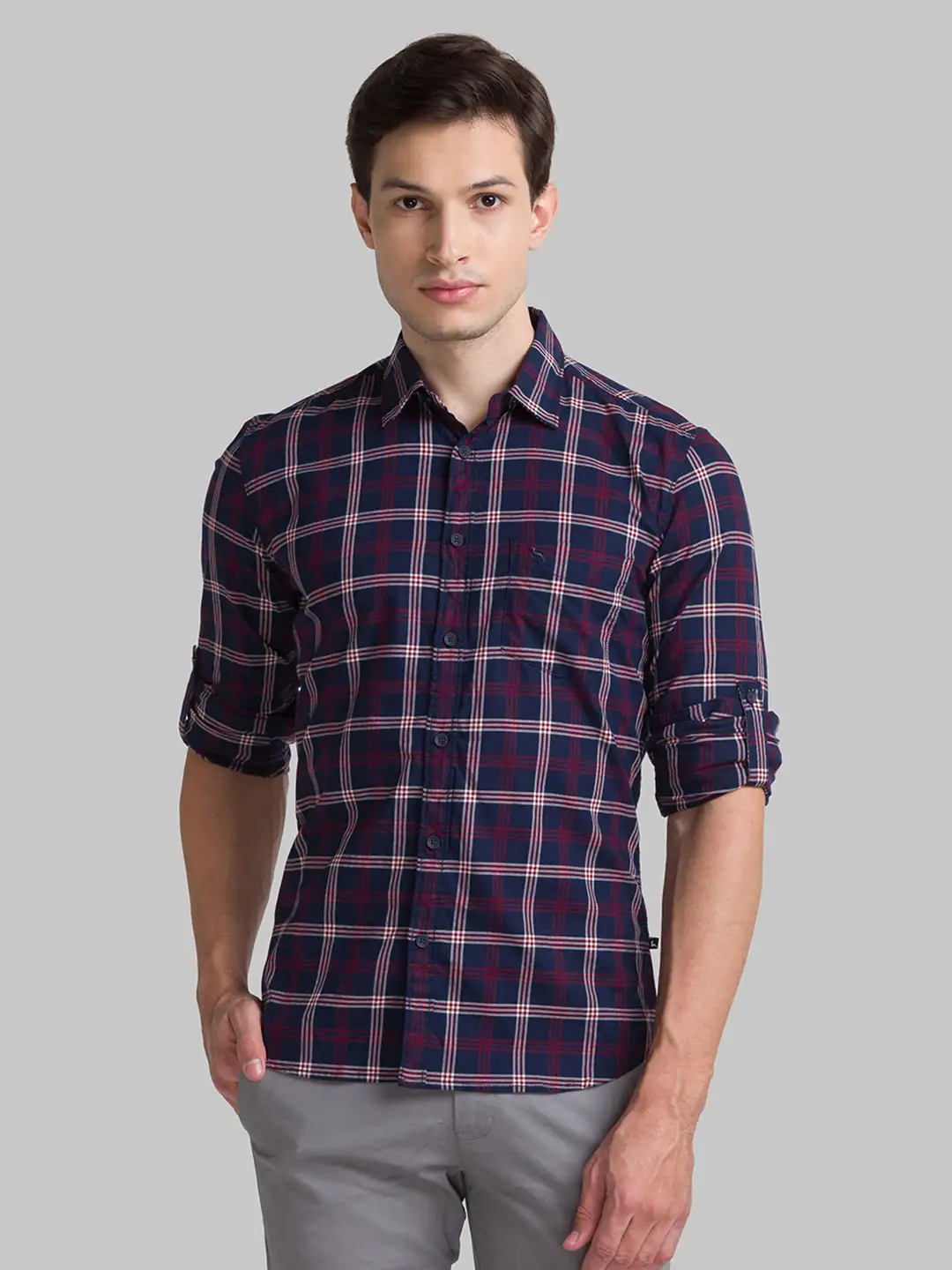 Men Blue Slim Fit Checks Cotton Full Sleeve Shirts