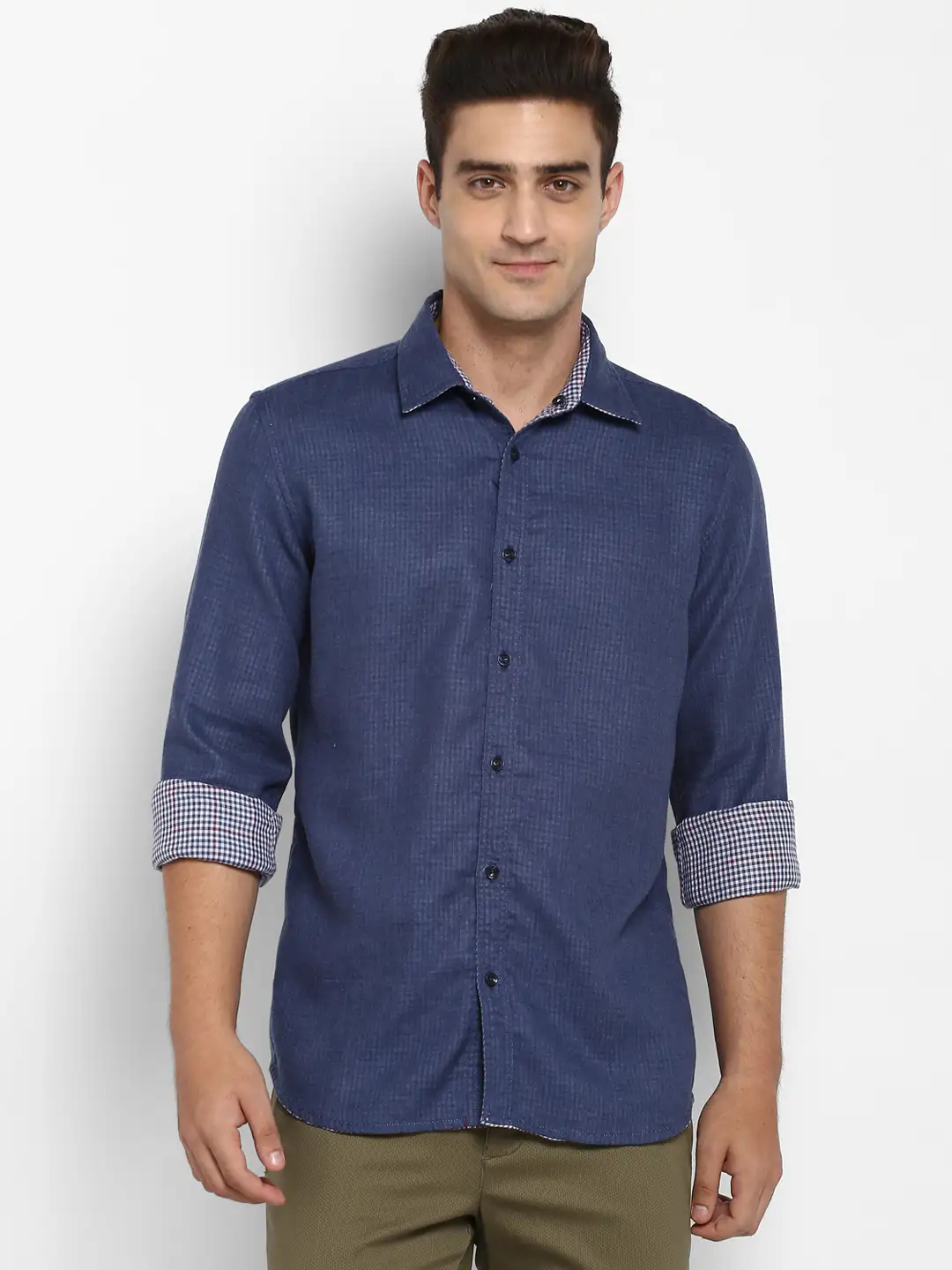 Men Blue Slim Fit Checks Cotton Full Sleeve Shirts