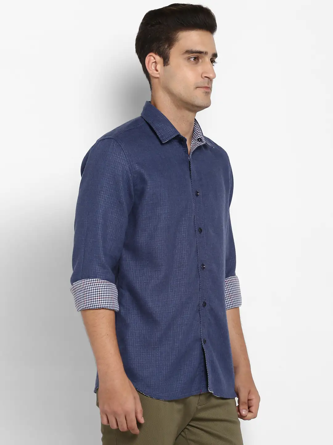 Men Blue Slim Fit Checks Cotton Full Sleeve Shirts - Image 11
