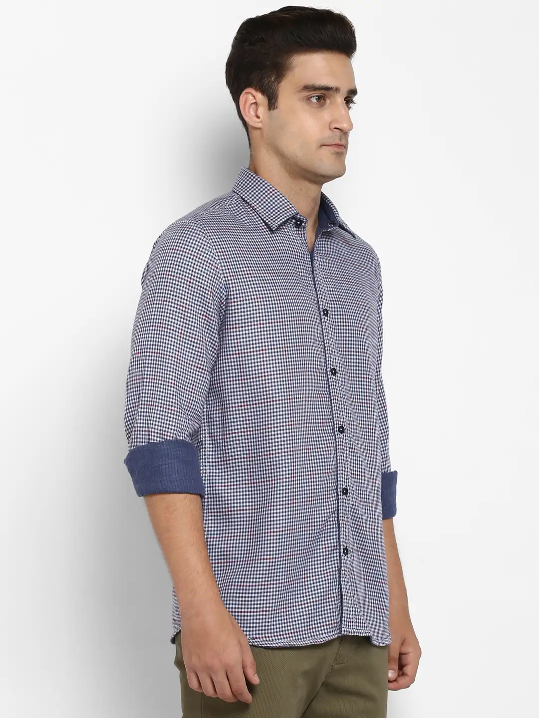 Men Blue Slim Fit Checks Cotton Full Sleeve Shirts - Image 2