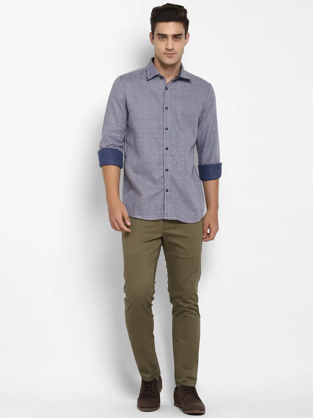 Men Blue Slim Fit Checks Cotton Full Sleeve Shirts - Image 5