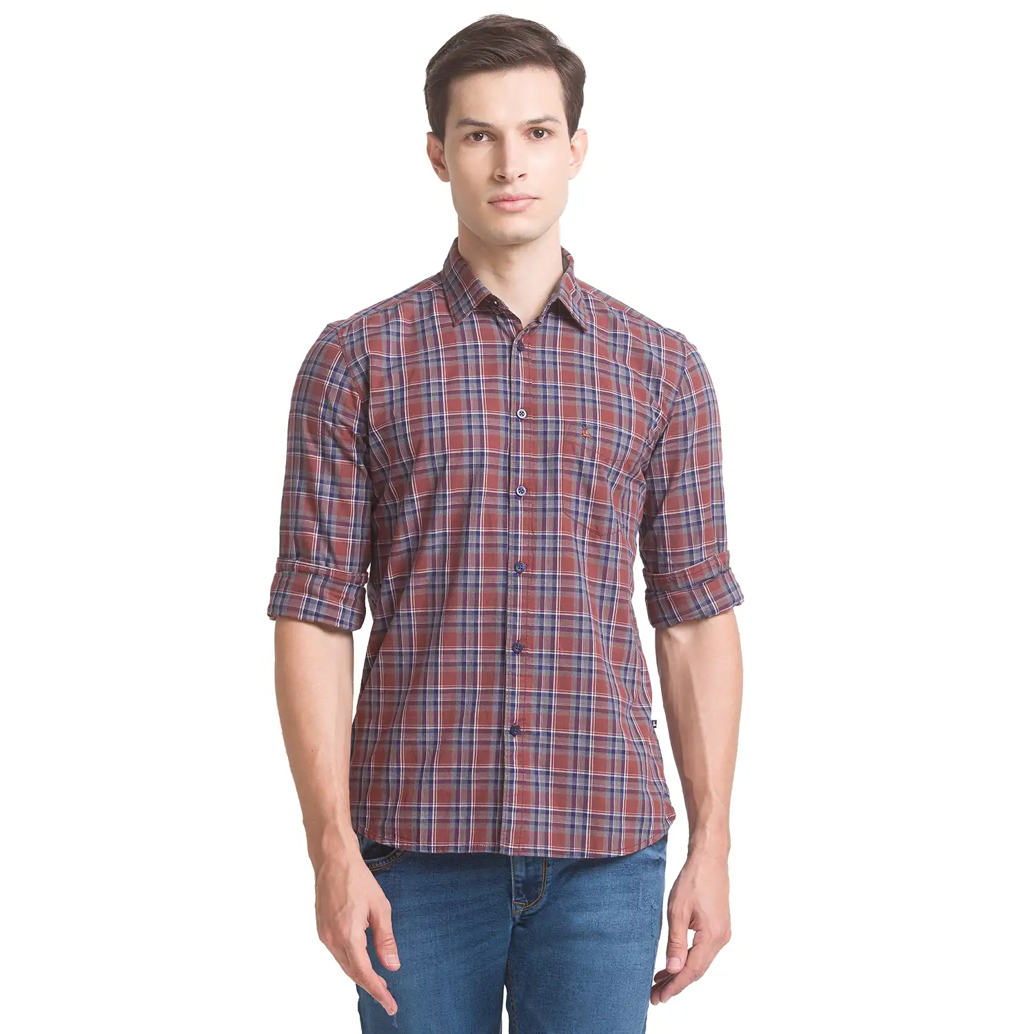 Men Blue Slim Fit Checks Cotton Full Sleeve Shirts
