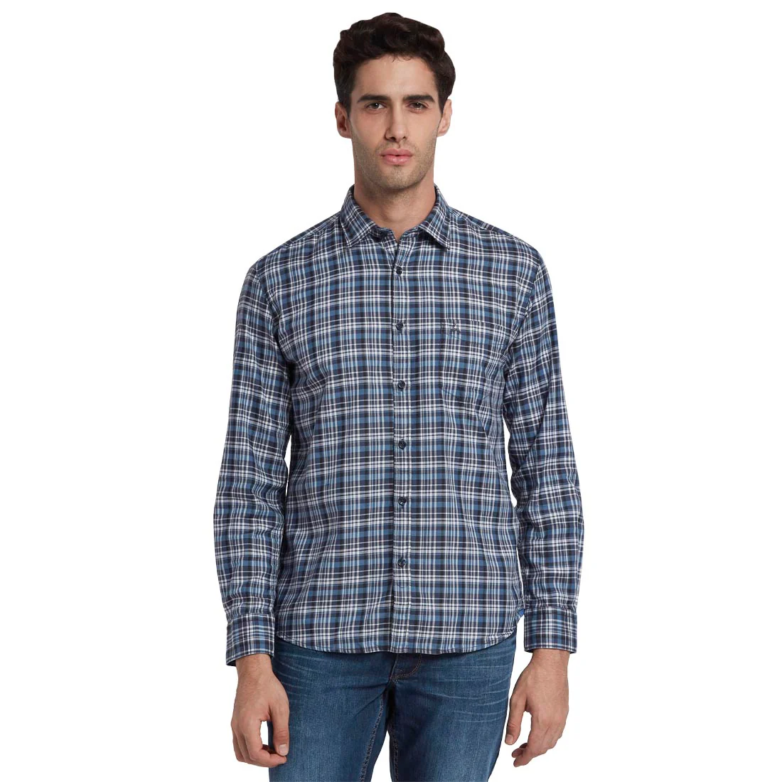 Men Blue Slim Fit Checks Cotton Full Sleeve Shirts