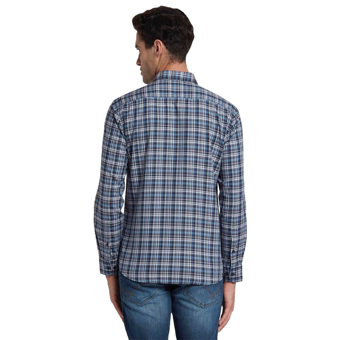 Men Blue Slim Fit Checks Cotton Full Sleeve Shirts - Image 4