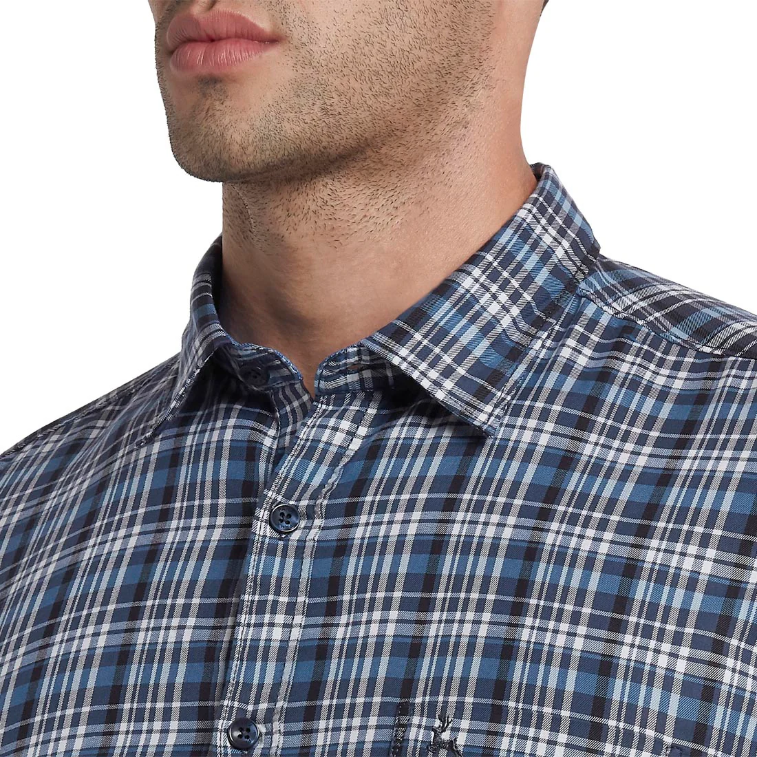 Men Blue Slim Fit Checks Cotton Full Sleeve Shirts - Image 6