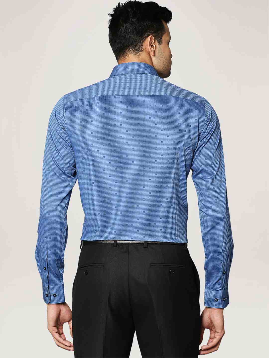 Men Blue Slim Fit Checks Cotton Full Sleeve Shirts - Image 2