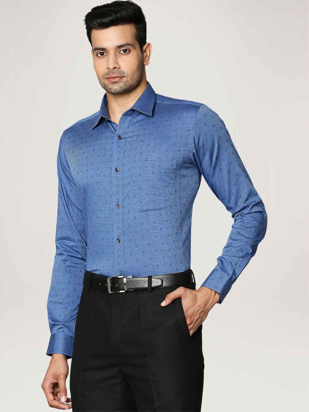 Men Blue Slim Fit Checks Cotton Full Sleeve Shirts - Image 3