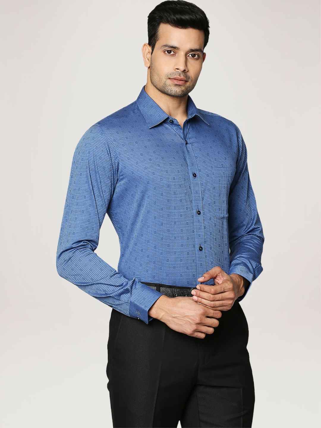 Men Blue Slim Fit Checks Cotton Full Sleeve Shirts - Image 4