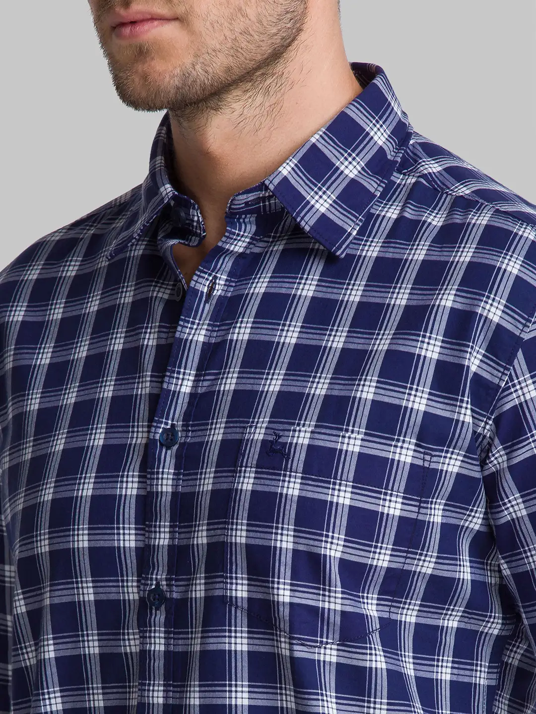 Men Blue Slim Fit Checks Cotton Full Sleeve Shirts - Image 6