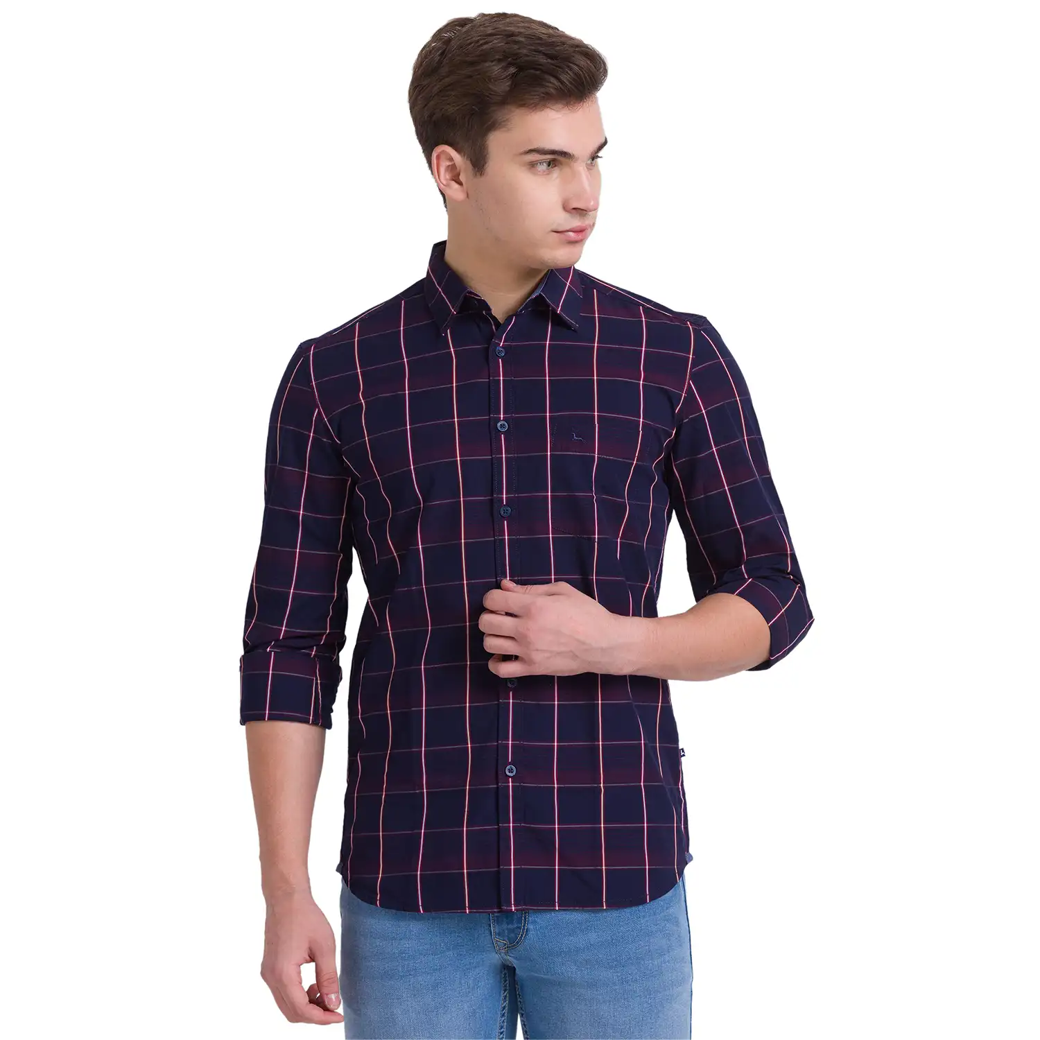 Men Blue Slim Fit Checks Cotton Full Sleeve Shirts