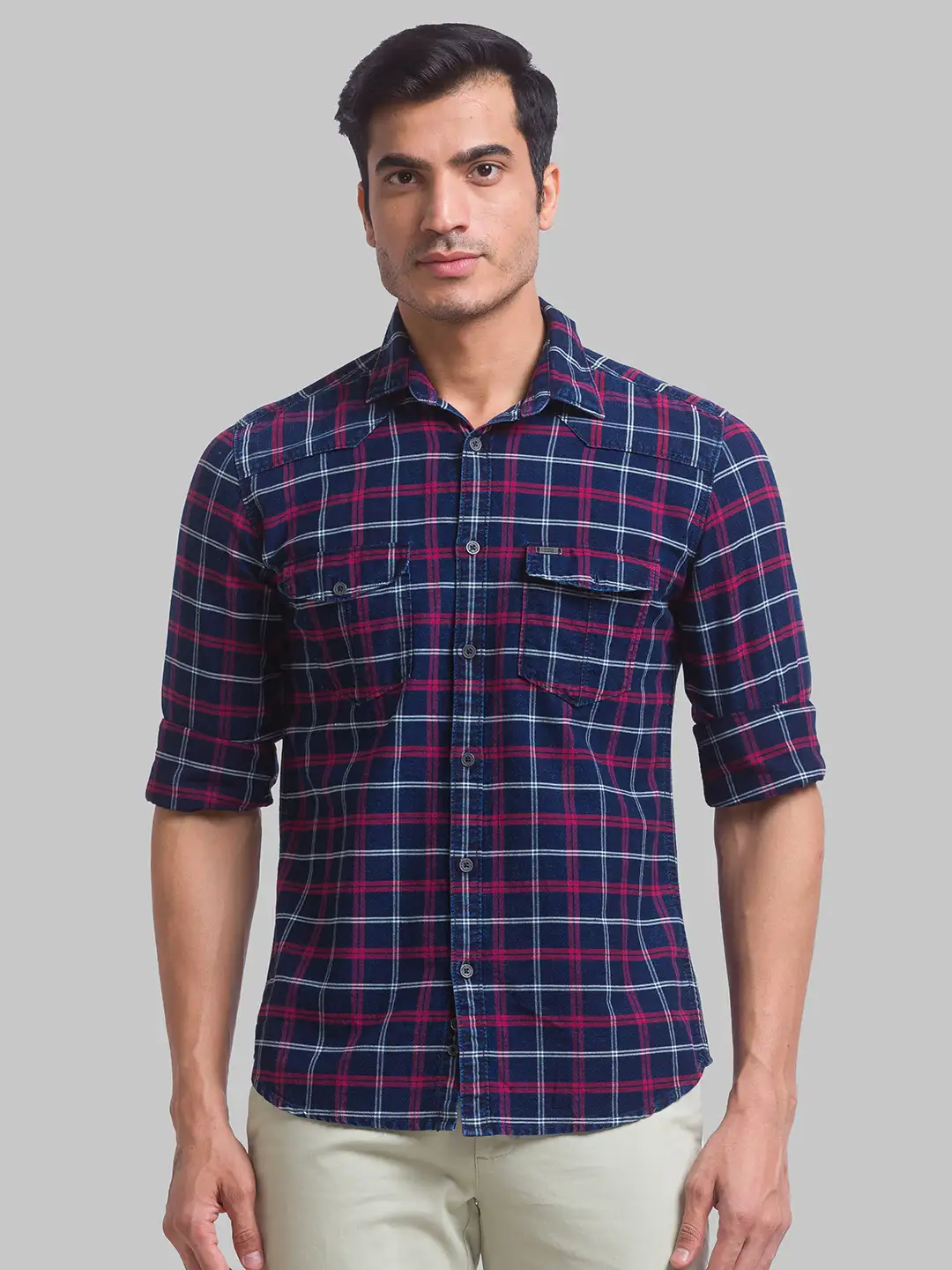 Men Blue Slim Fit Checks Cotton Full Sleeve Shirts