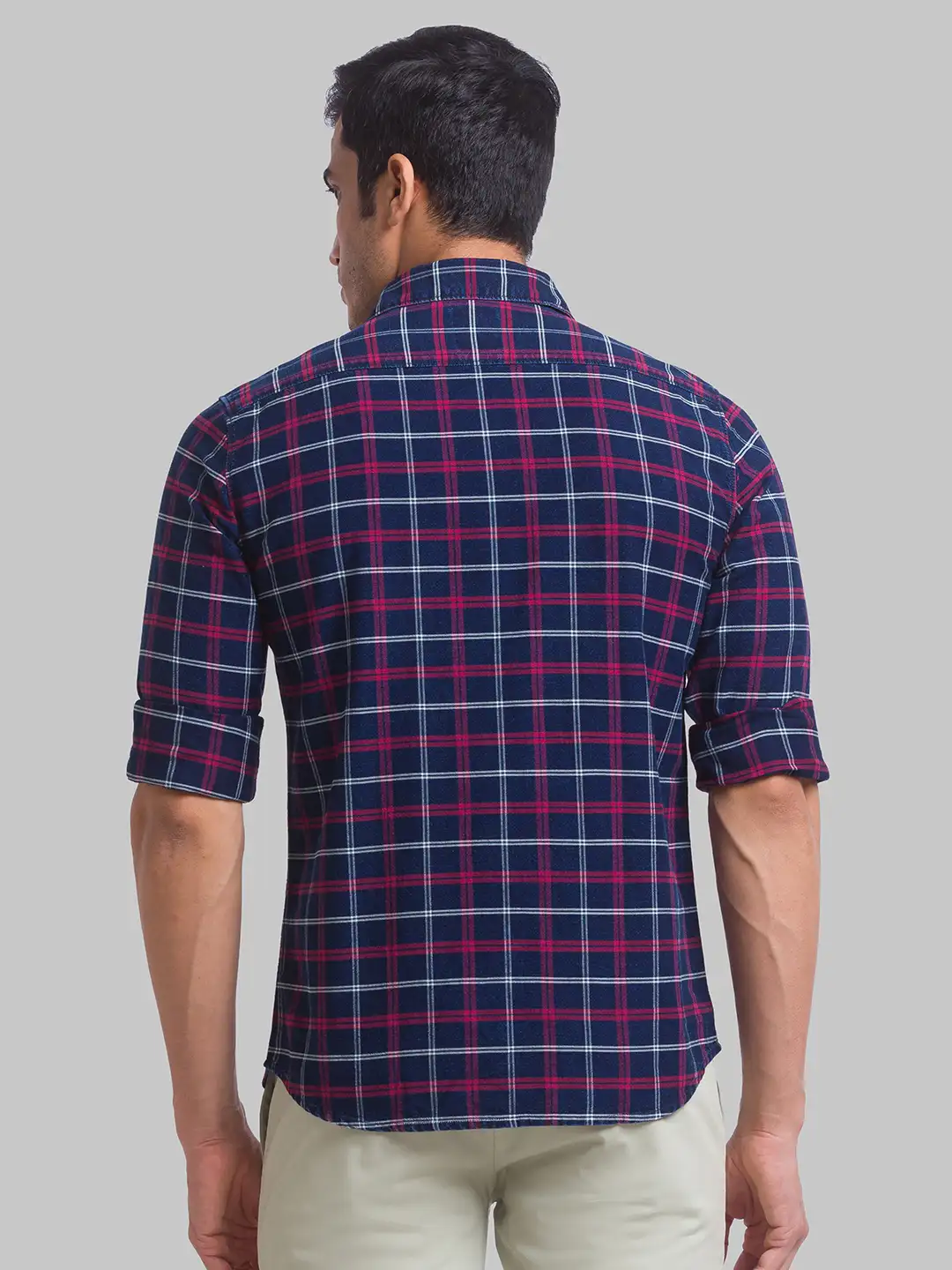 Men Blue Slim Fit Checks Cotton Full Sleeve Shirts - Image 4
