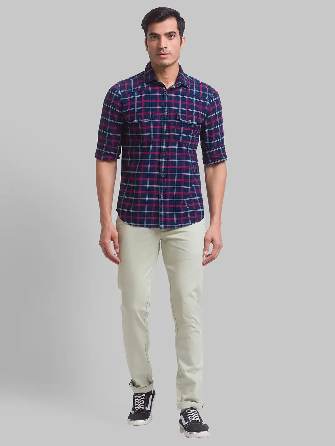 Men Blue Slim Fit Checks Cotton Full Sleeve Shirts - Image 5