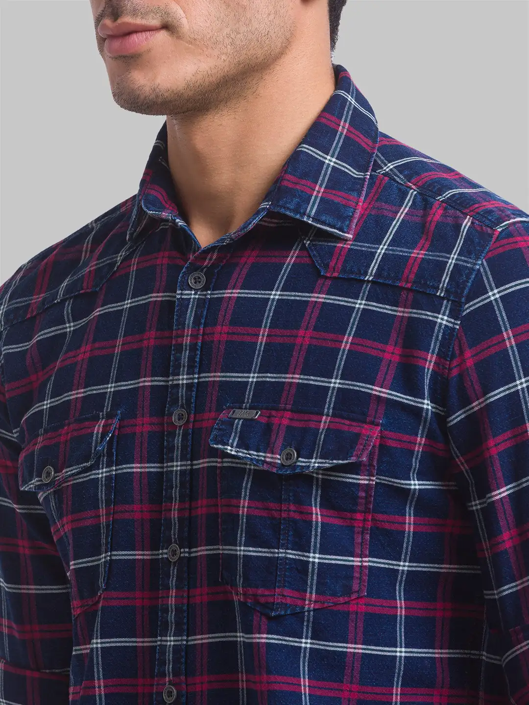 Men Blue Slim Fit Checks Cotton Full Sleeve Shirts - Image 6