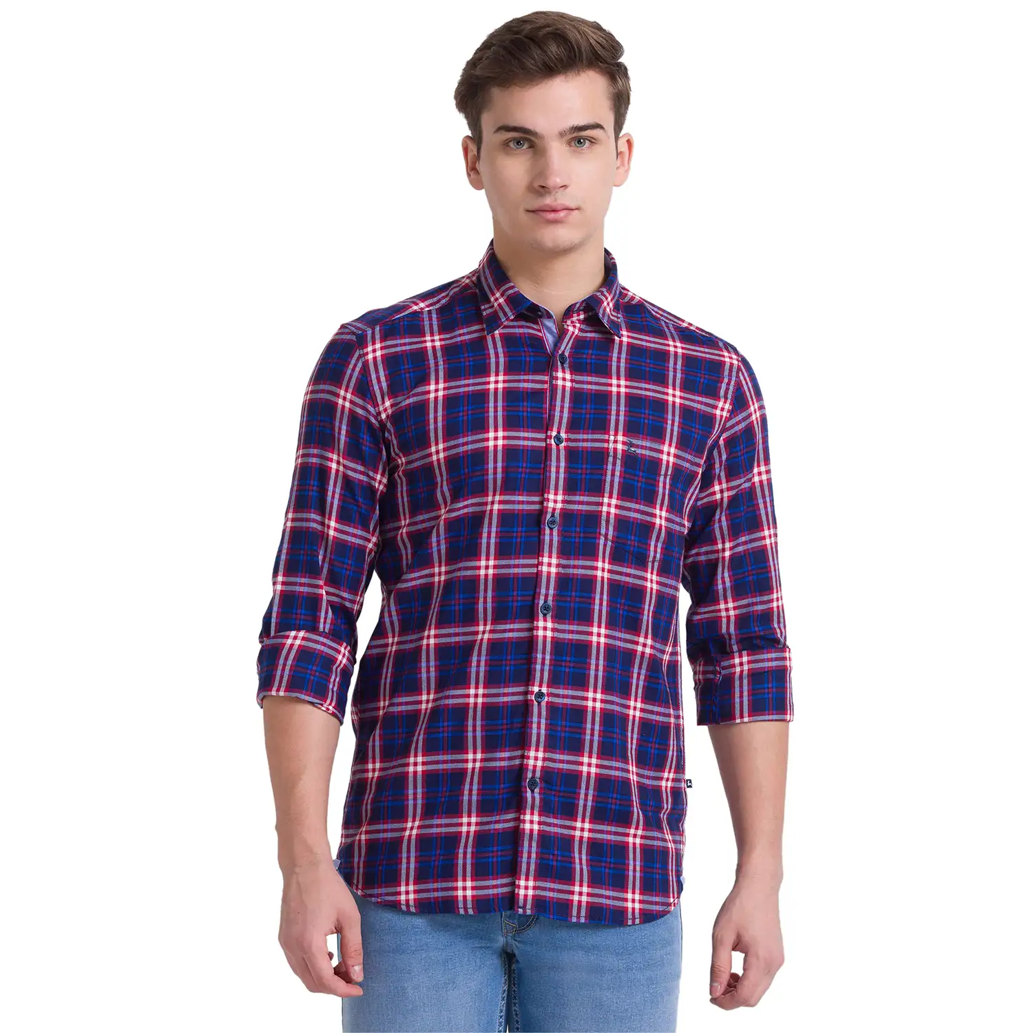 Men Blue Slim Fit Checks Cotton Full Sleeve Shirts