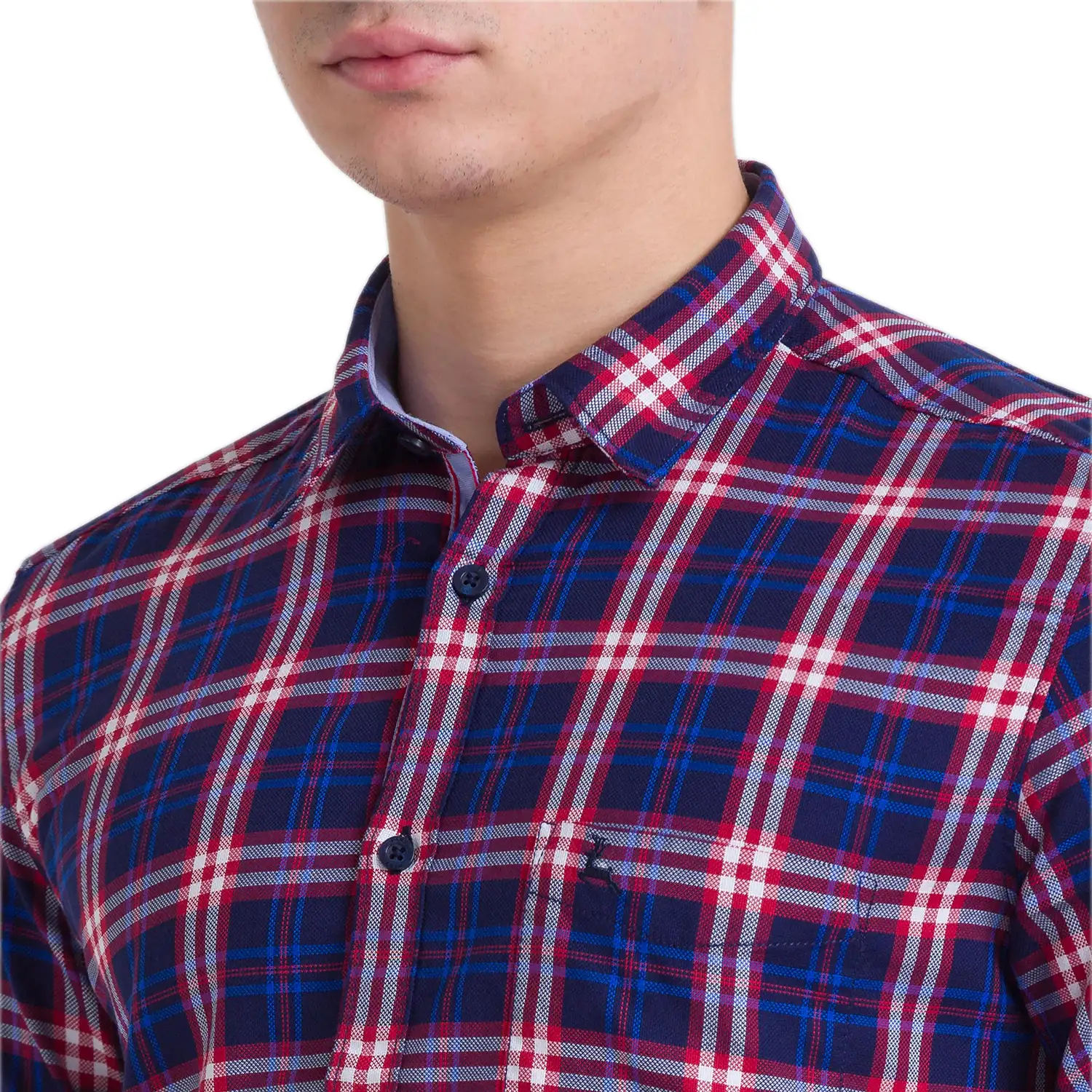 Men Blue Slim Fit Checks Cotton Full Sleeve Shirts - Image 6