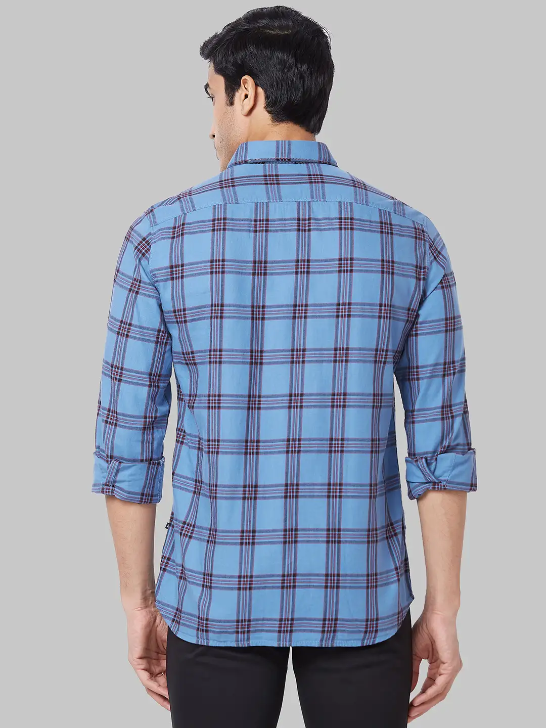 Men Blue Slim Fit Checks Cotton Full Sleeve Shirts - Image 4