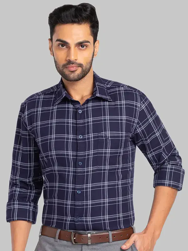Men Blue Slim Fit Checks Cotton Full Sleeve Shirts