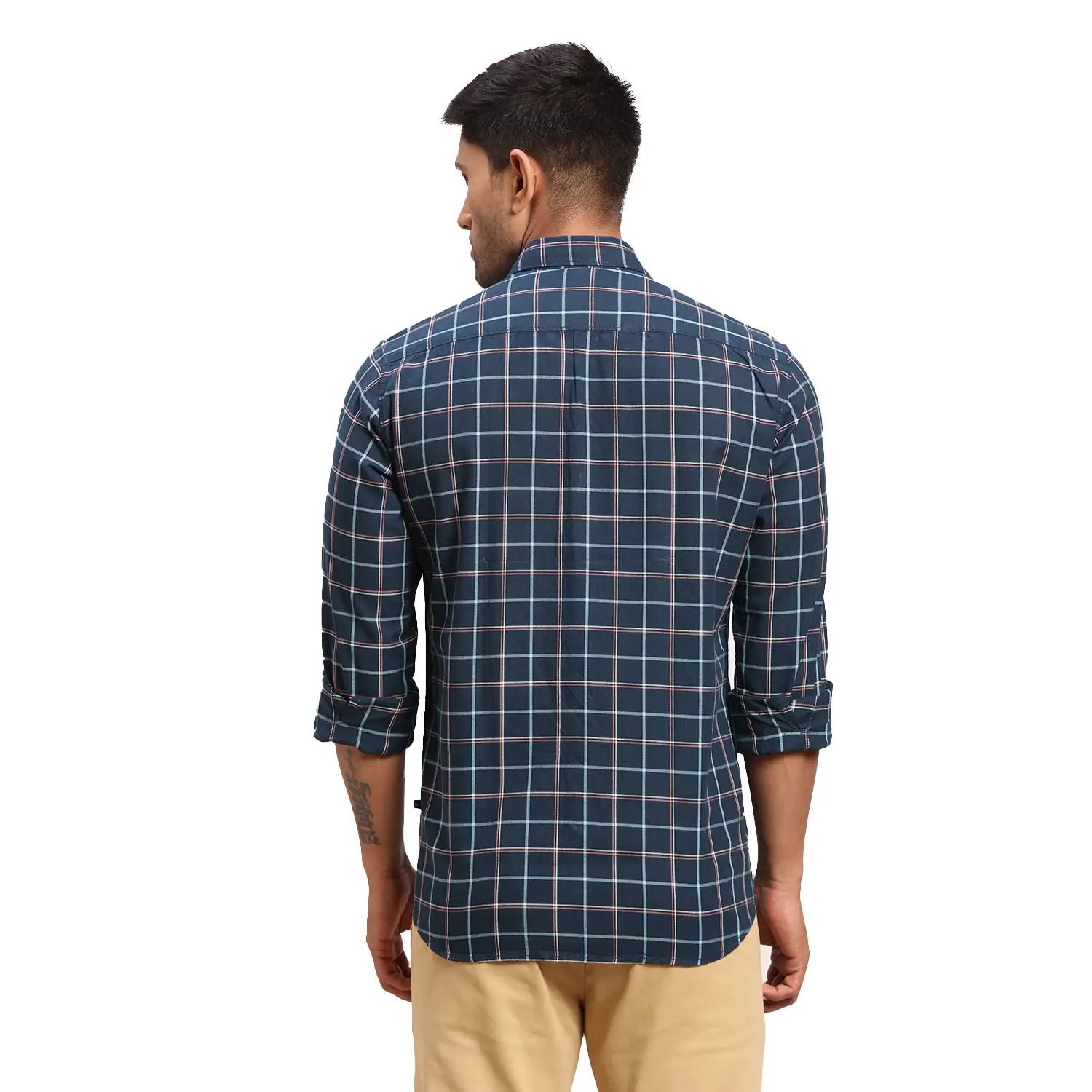 Men Blue Slim Fit Checks Cotton Full Sleeve Shirts - Image 4