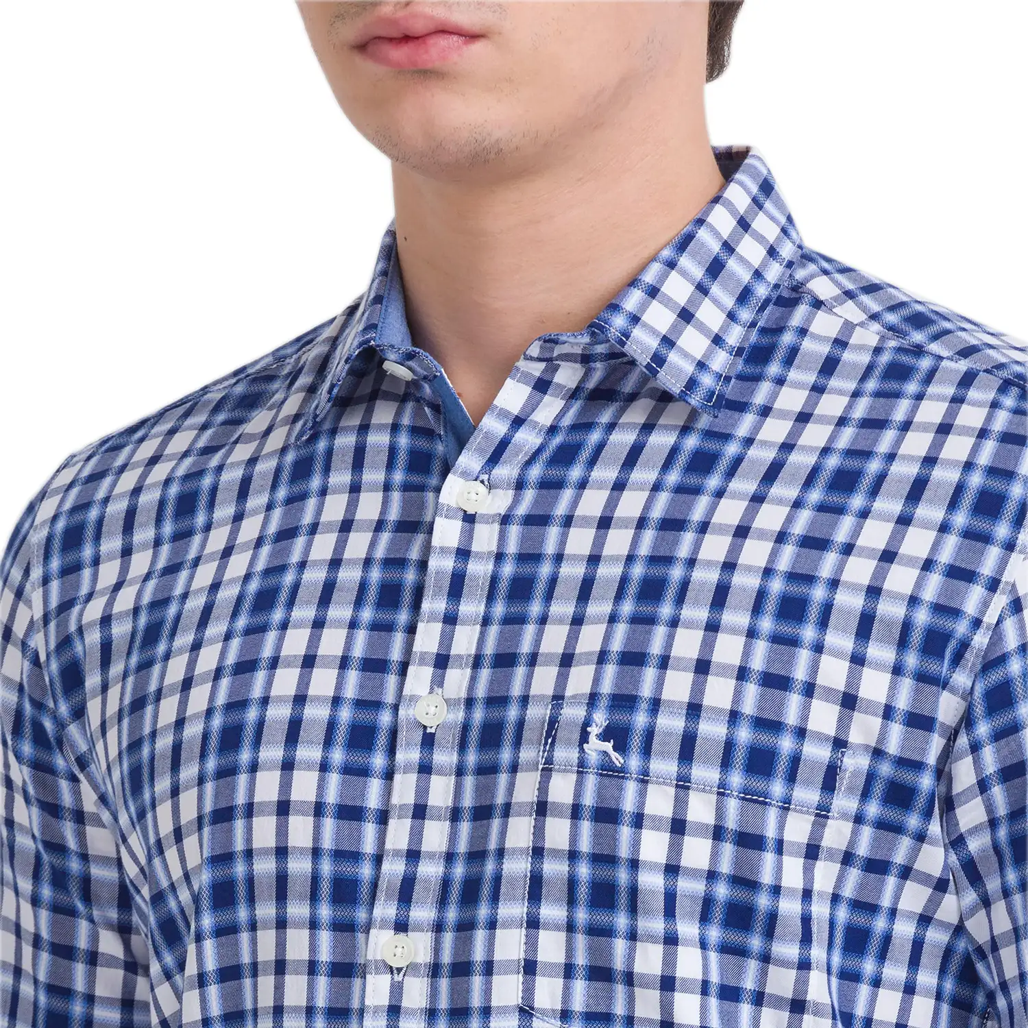 Men Blue Slim Fit Checks Cotton Full Sleeve Shirts - Image 6