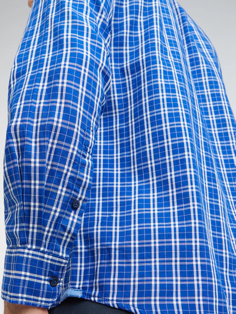 Men Blue Slim Fit Checks Cotton Full Sleeve Shirts - Image 7