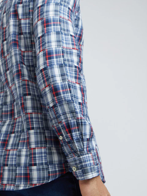 Men Blue Slim Fit Checks Cotton Full Sleeve Shirts - Image 7