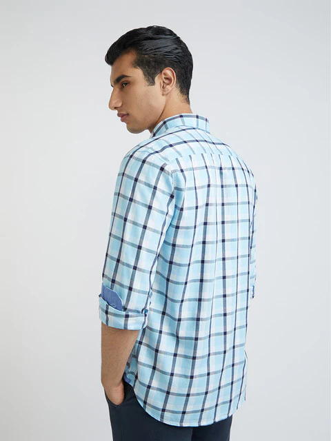 Men Blue Slim Fit Checks Cotton Full Sleeve Shirts - Image 4