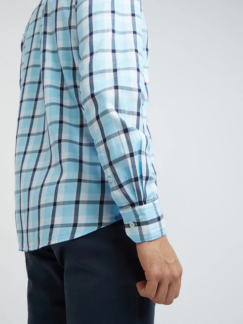 Men Blue Slim Fit Checks Cotton Full Sleeve Shirts - Image 7