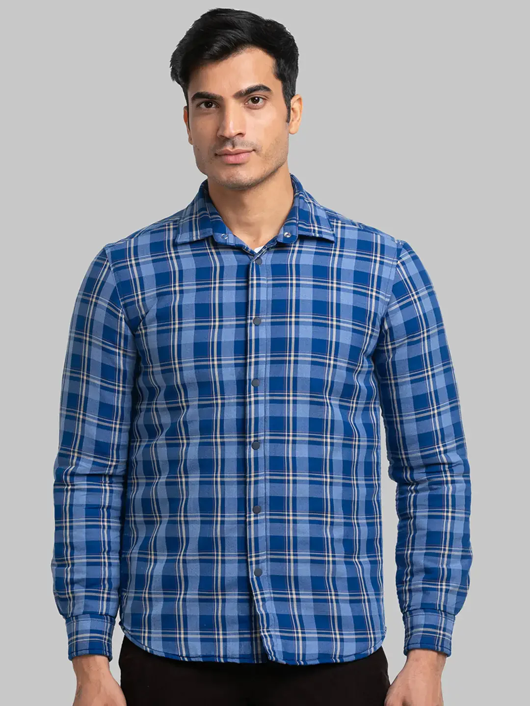 Men Blue Slim Fit Checks Cotton Full Sleeve Shirts
