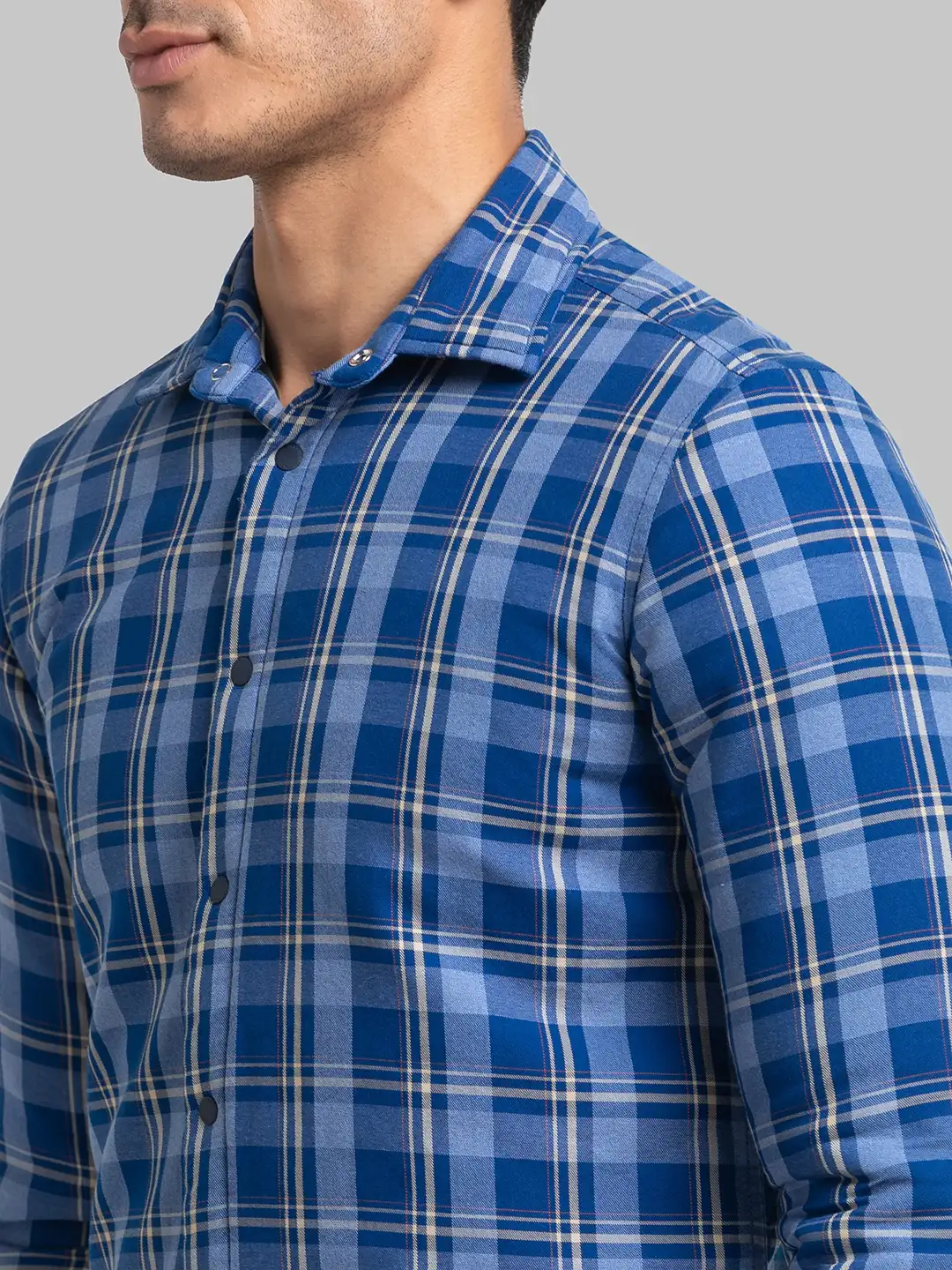 Men Blue Slim Fit Checks Cotton Full Sleeve Shirts - Image 6