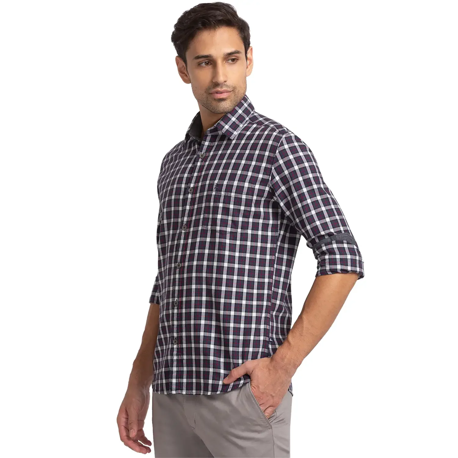 Men Blue Slim Fit Checks Cotton Full Sleeve Shirts - Image 3