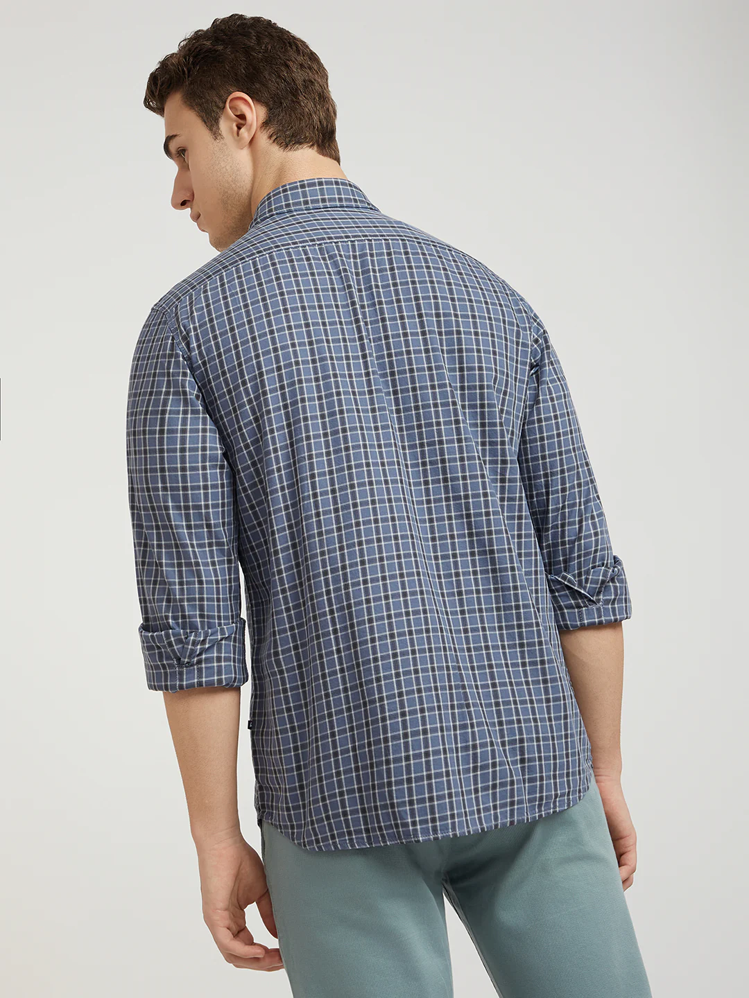 Men Blue Slim Fit Checks Cotton Full Sleeve Shirts - Image 4