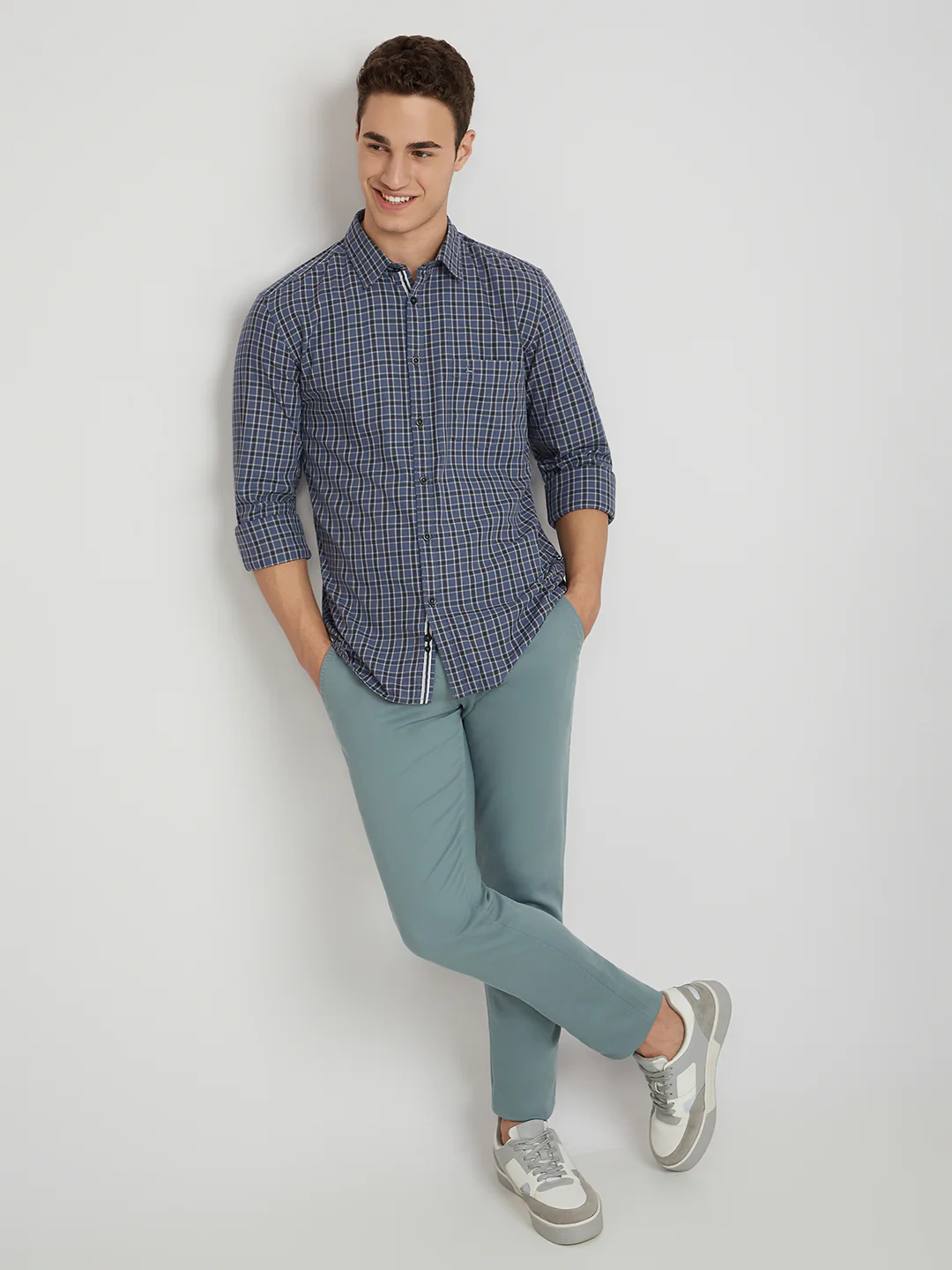 Men Blue Slim Fit Checks Cotton Full Sleeve Shirts - Image 5