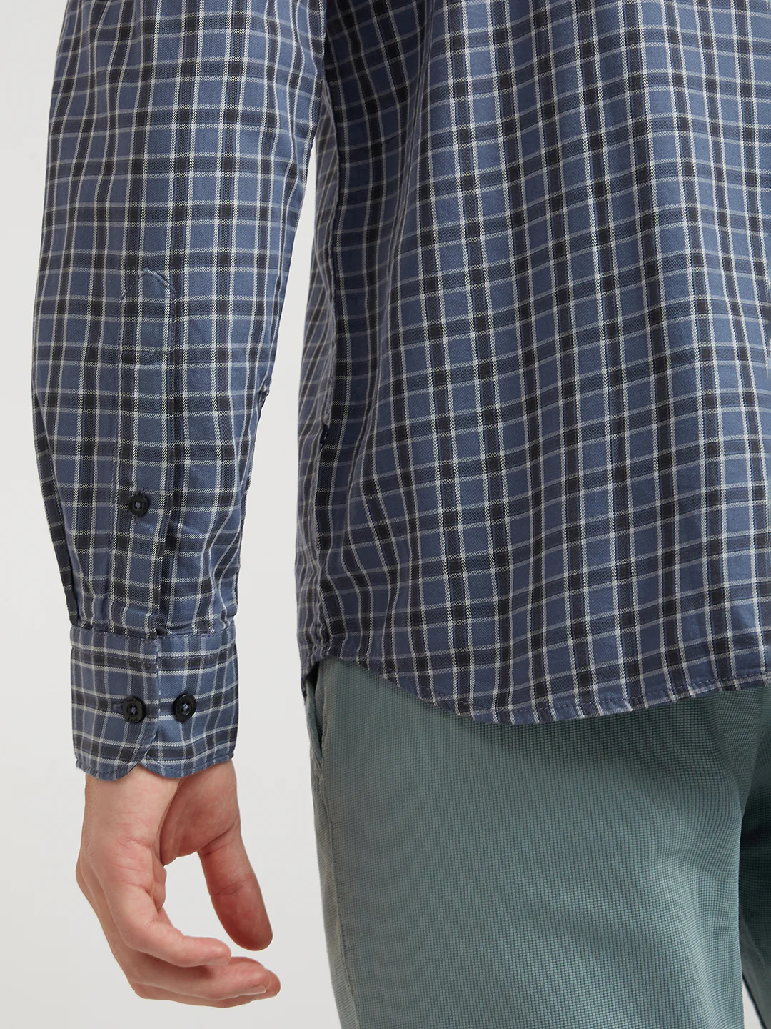 Men Blue Slim Fit Checks Cotton Full Sleeve Shirts - Image 7
