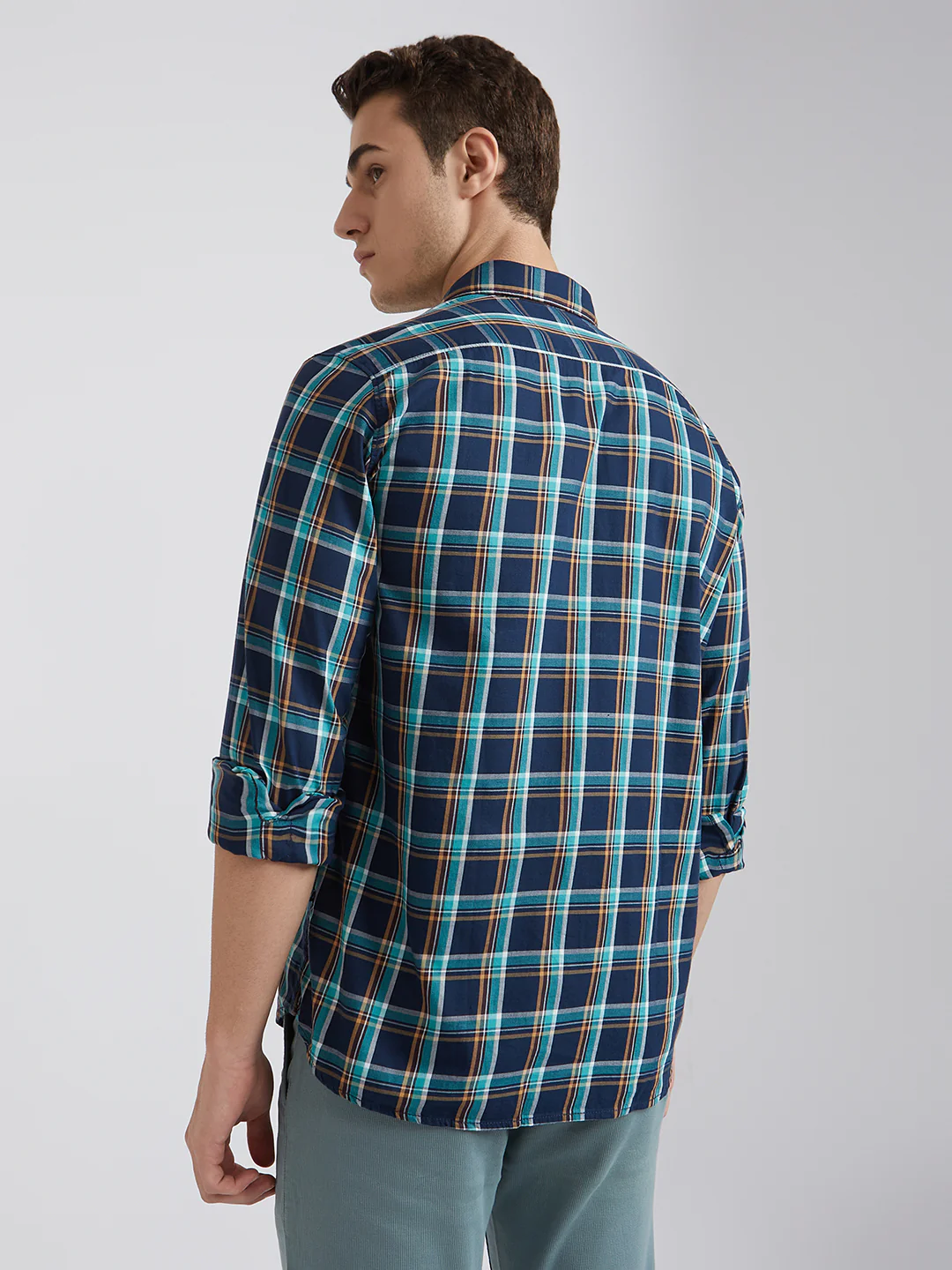 Men Blue Slim Fit Checks Cotton Full Sleeve Shirts - Image 5
