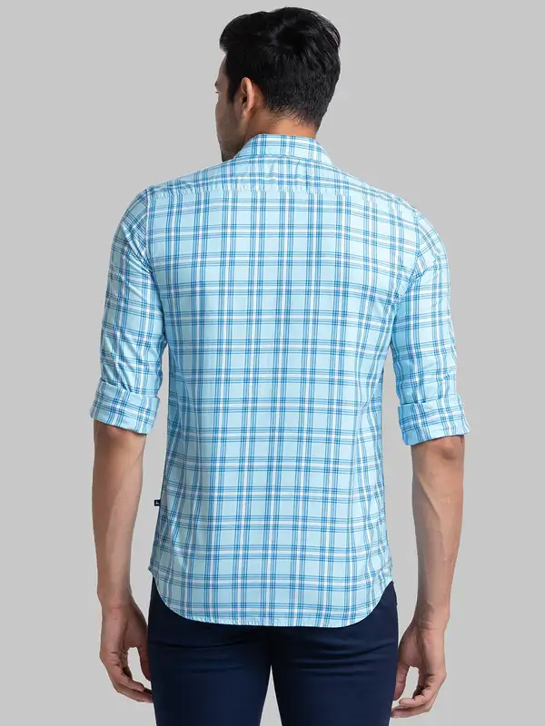 Men Blue Slim Fit Checks Cotton Full Sleeve Shirts - Image 4