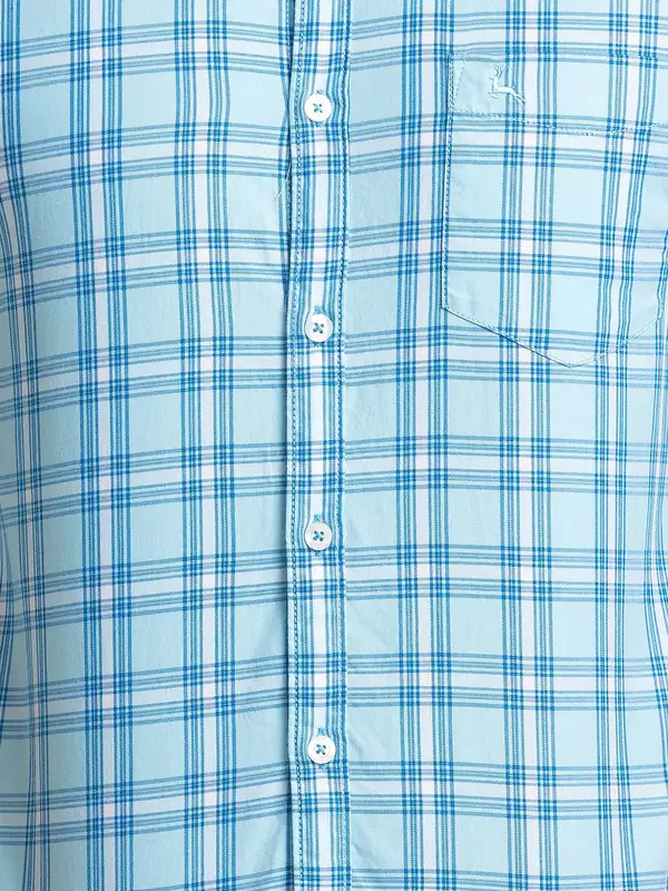 Men Blue Slim Fit Checks Cotton Full Sleeve Shirts - Image 7