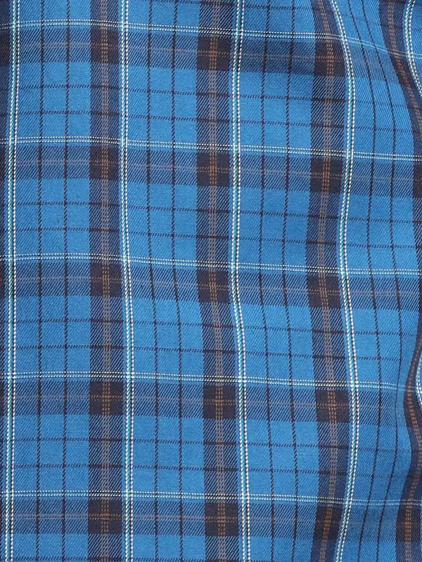 Men Blue Slim Fit Checks Cotton Full Sleeve Shirts - Image 7