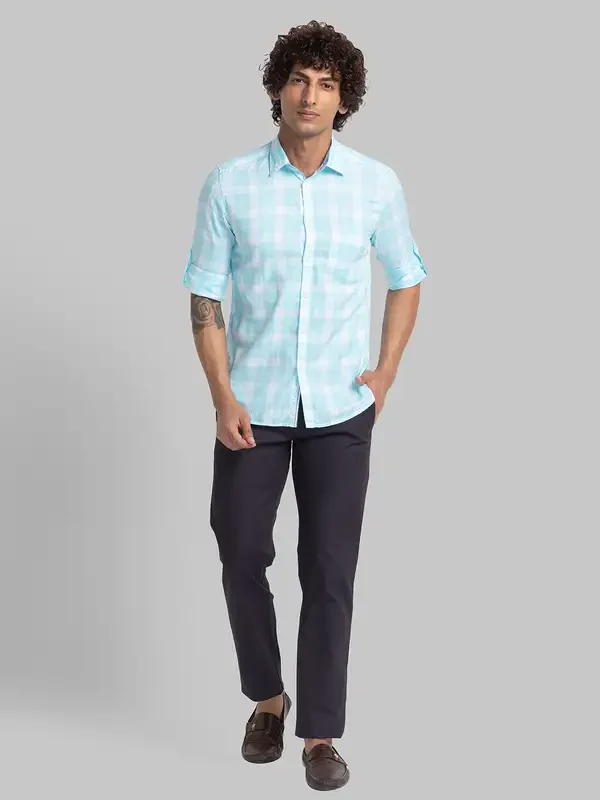 Men Blue Slim Fit Checks Cotton Full Sleeve Shirts - Image 5