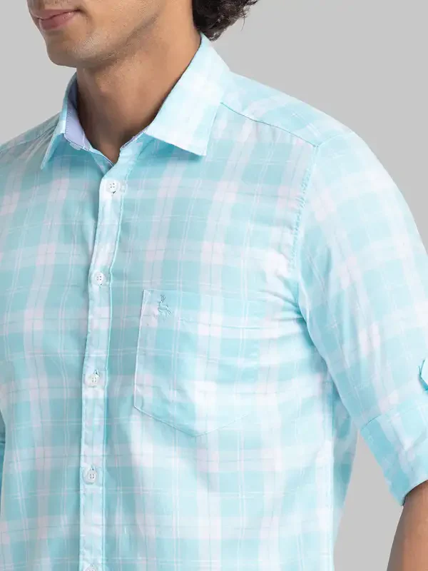 Men Blue Slim Fit Checks Cotton Full Sleeve Shirts - Image 6