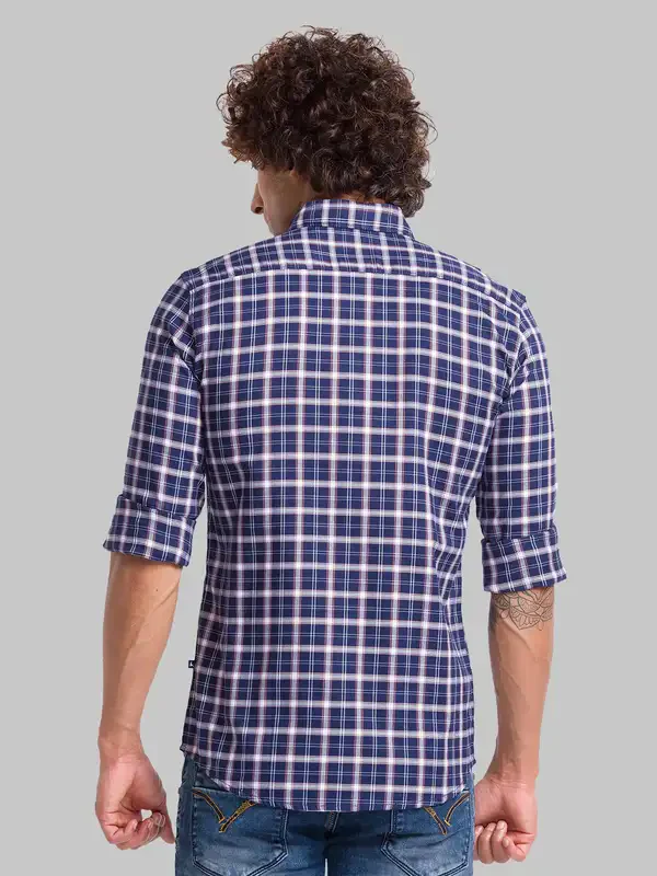 Men Blue Slim Fit Checks Cotton Full Sleeve Shirts - Image 4
